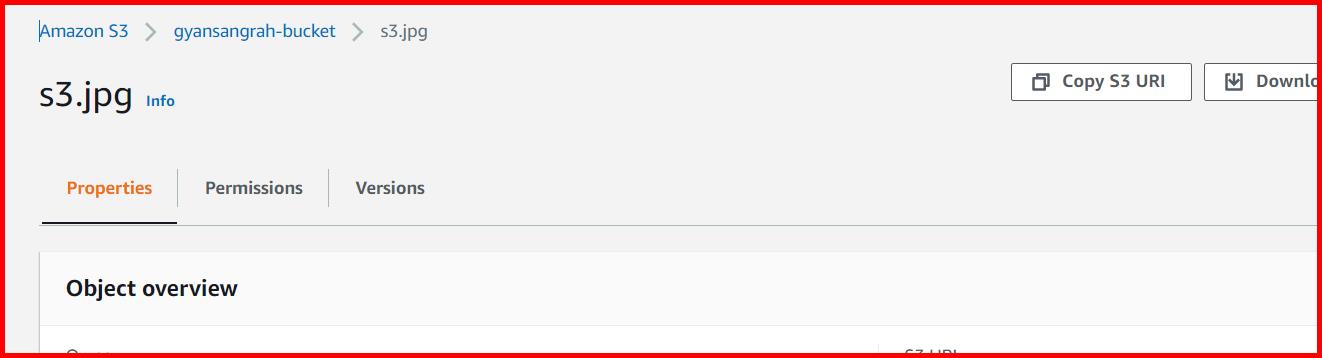 Picture showing the properties tab of the object detail screen in S3 bucket